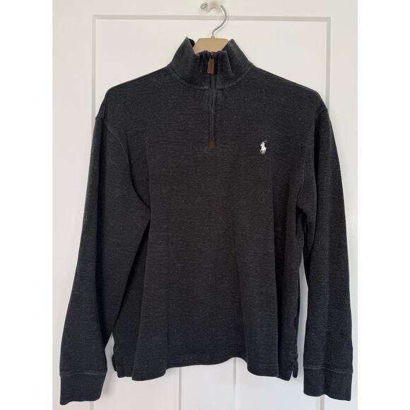 Polo Ralph Lauren Quarter Zip‎ Sweater Men's Large Dark Gray Mock Neck Cotton - Picture 1 of 10